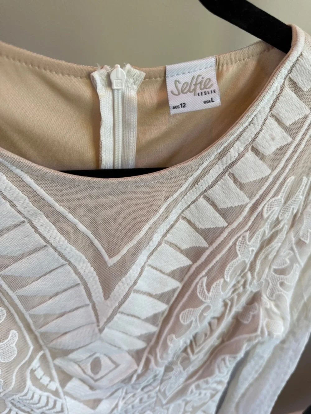 Selfie Leslie White Embroidered Lace Long-Sleeve Dress with pleated ruffle hem - Picture 5 of 8